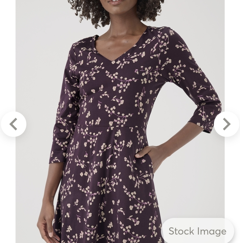 Women's Scattered Sprigs Plum Fit & Flare Party Midi Dress - Picture 2 of 3
